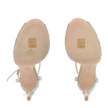 Jimmy Choo Crystal Shimmer Suede Sacora 100 Sandals 41 Nude 6 of 16