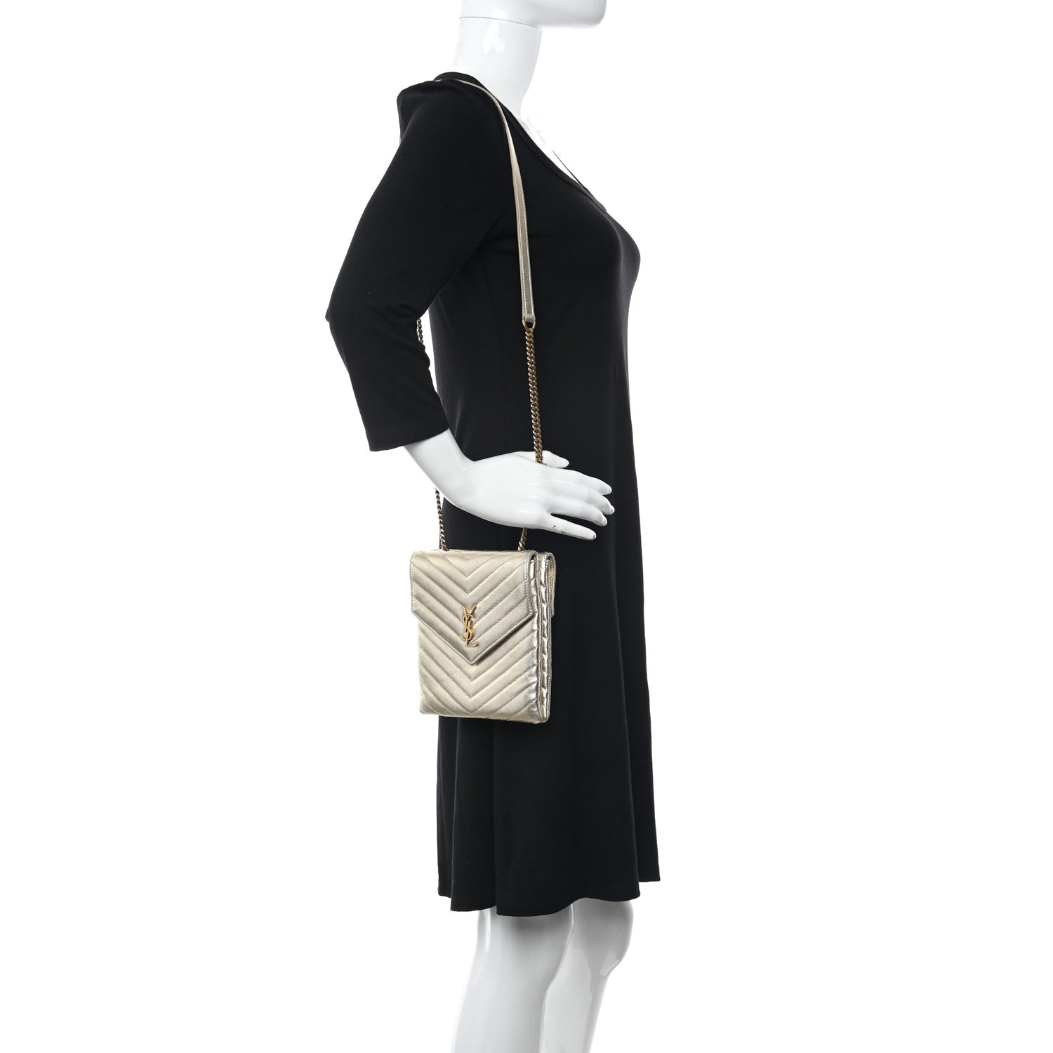 Saint Laurent Metallic Lambskin Quilted Double Flap Bag Gold 2 of 11