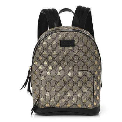 Gucci GG Supreme Monogram Bees Print Small Day Backpack Beige Oro Black 1 of 10