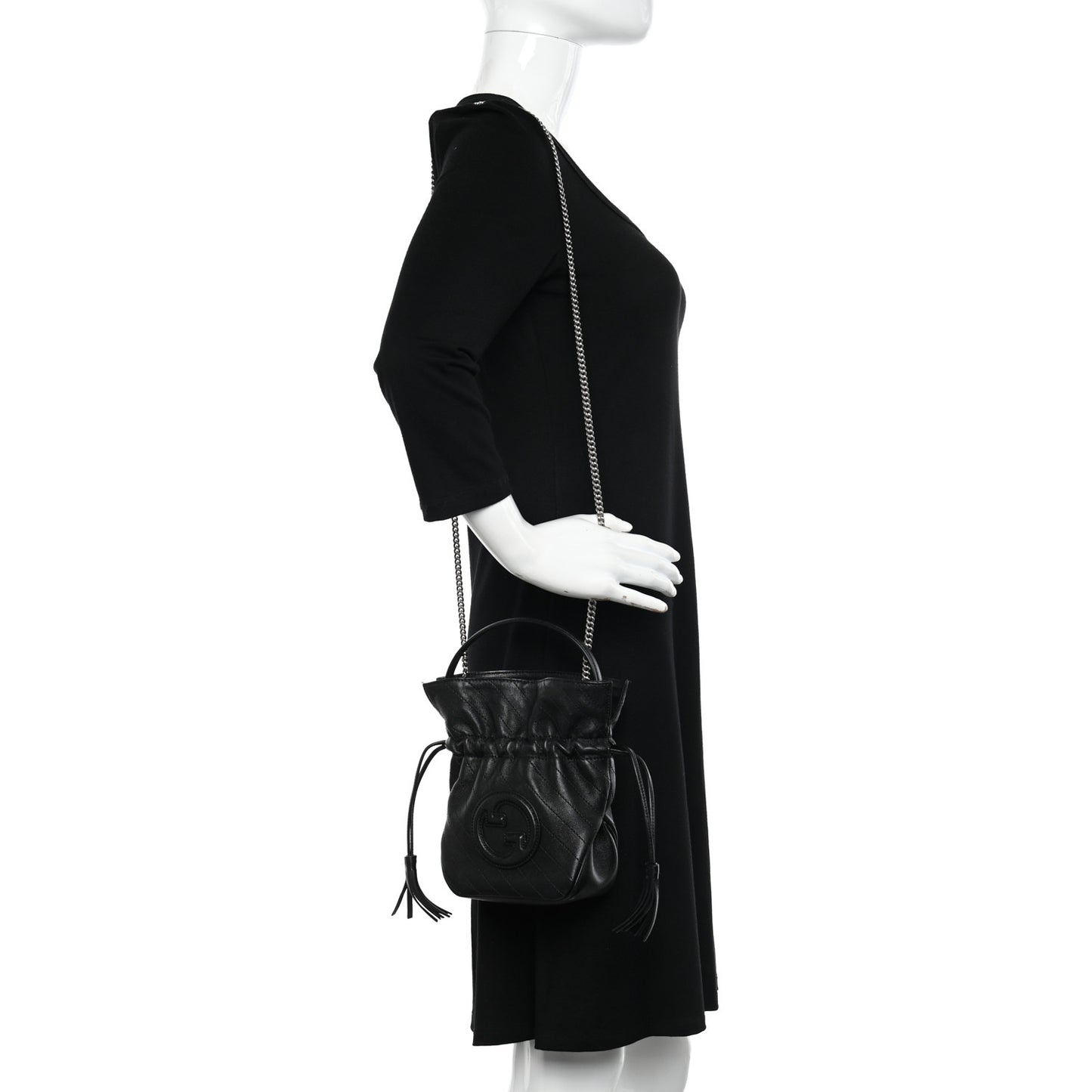 Sakai Be Green Calfskin Diagonal Stitched Mini Blondie Bucket Bag Black
