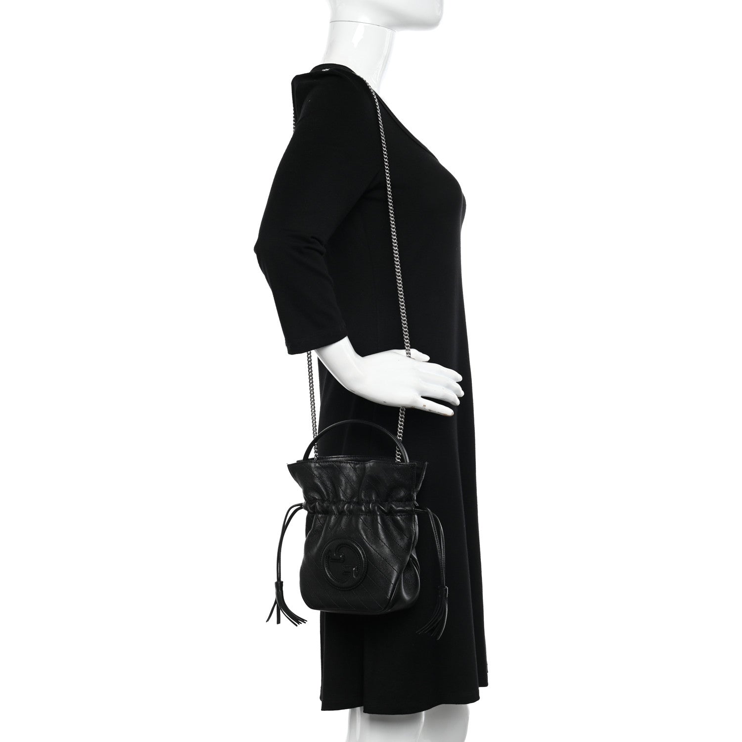 Gucci Sakai Be Green Calfskin Diagonal Stitched Mini Blondie Bucket Bag Black 2 of 10
