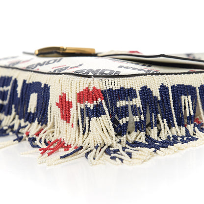 Fendi X FILA Calfskin Mania Fringe Baguette White 7 of 8