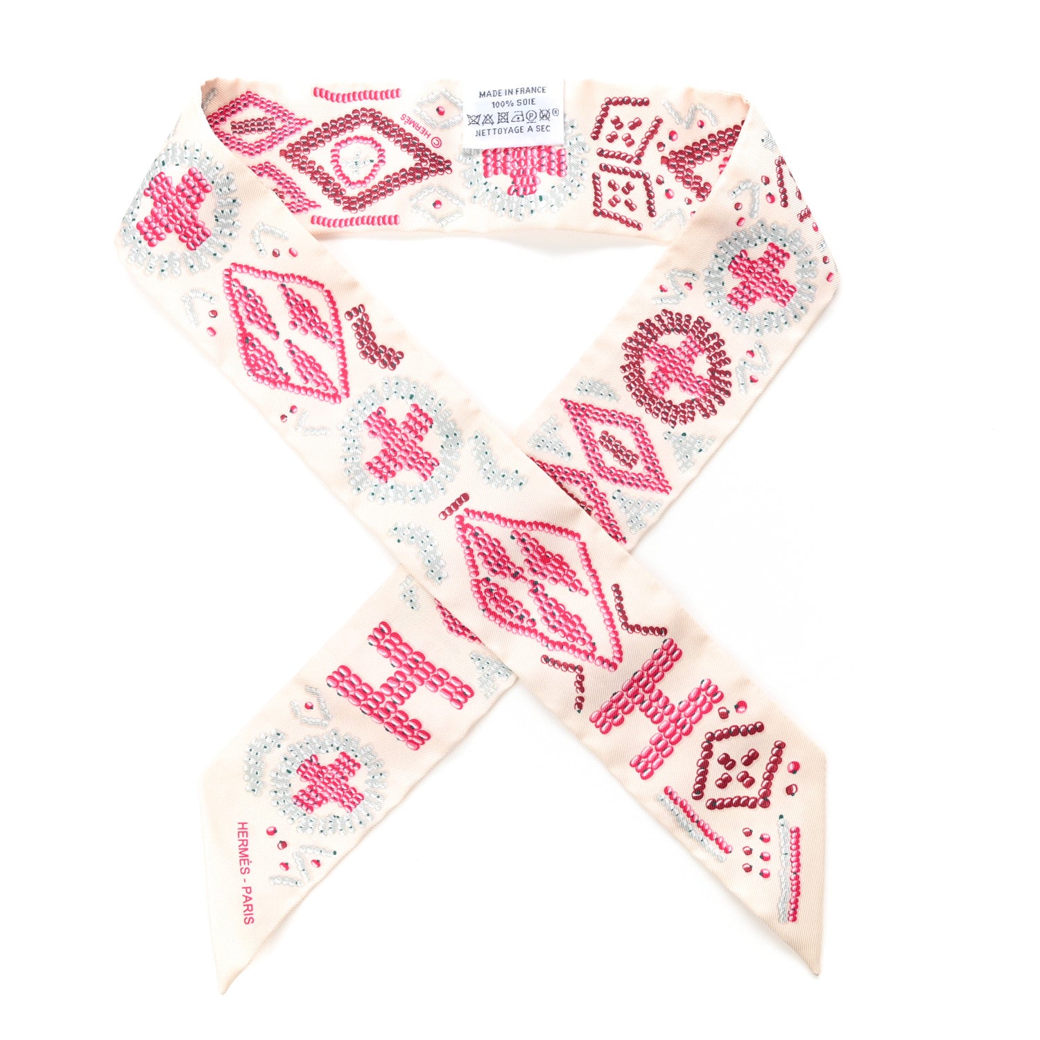 Hermes Silk Kelly En Perles Twilly Creme Framboise 1 of 3