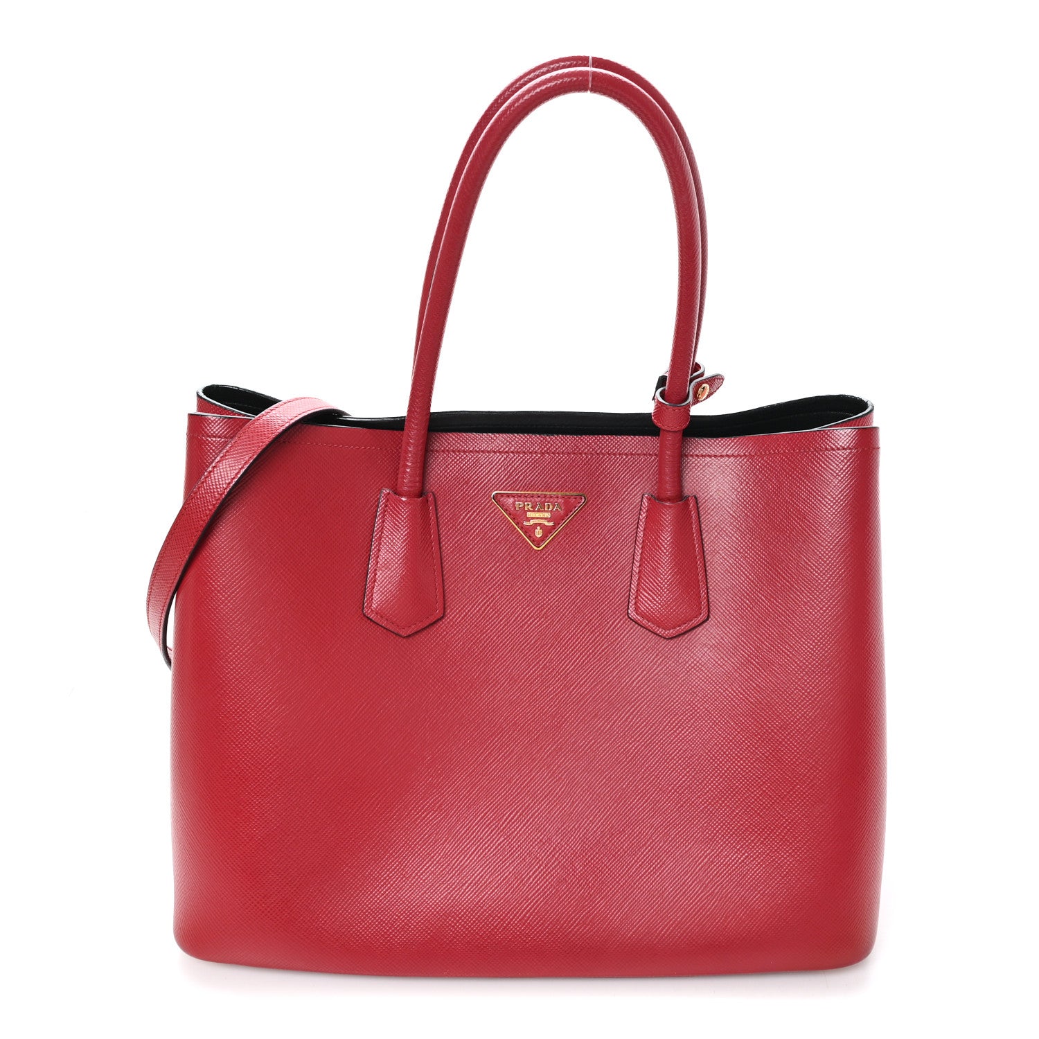 Prada Saffiano Cuir Medium Double Bag Fuoco Black 1 of 11