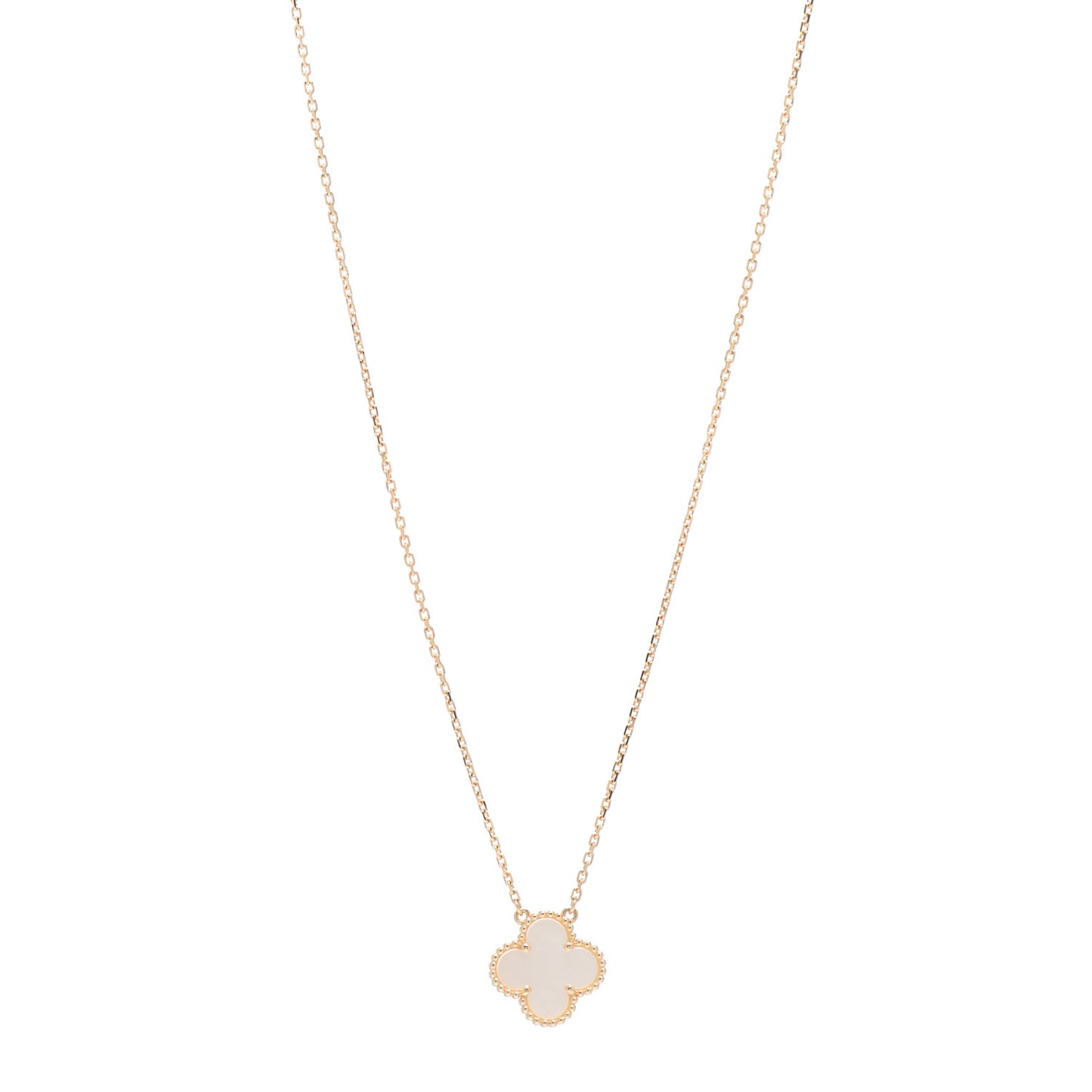 18K Yellow Gold Mother of Pearl Vintage Alhambra Pendant Necklace