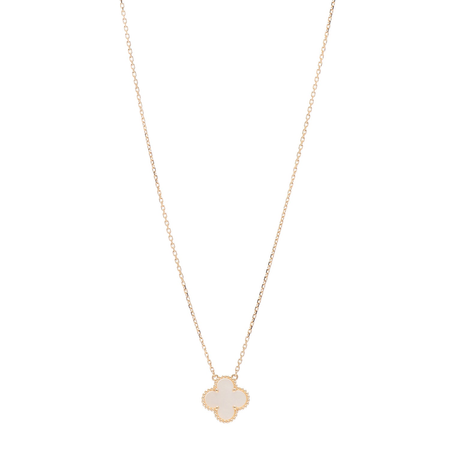 Van Cleef & Arpels 18K Yellow Gold Mother of Pearl Vintage Alhambra Pendant Necklace 2 of 12