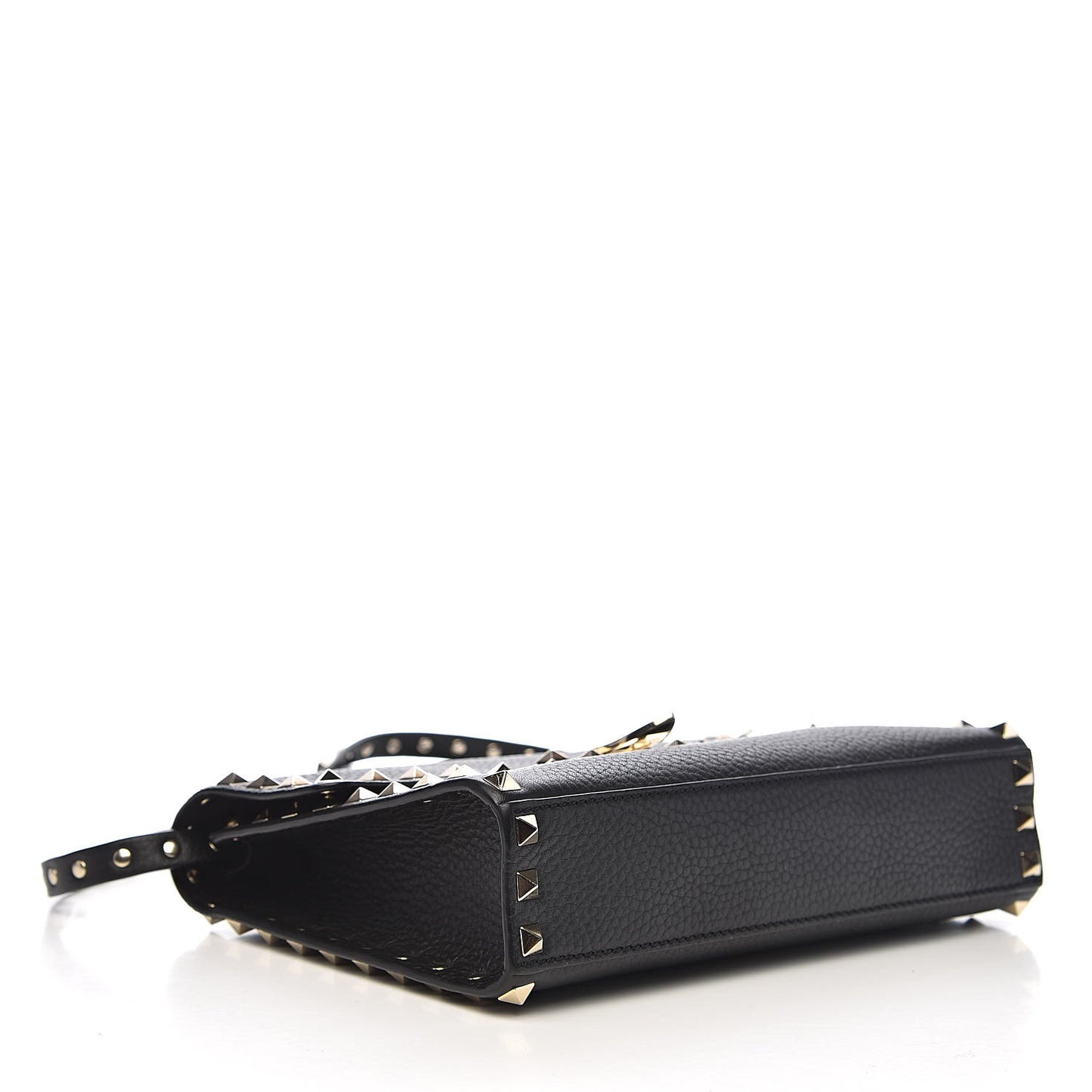 Pebbled Calfskin Medium Rockstud Flip Lock Crossbody Bag Black