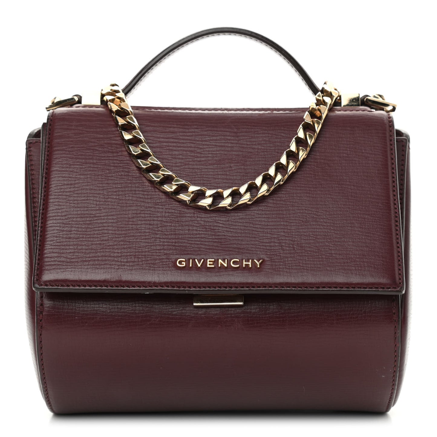 Textured Calfskin Mini Pandora Box Chain Crossbody Bag Oxblood