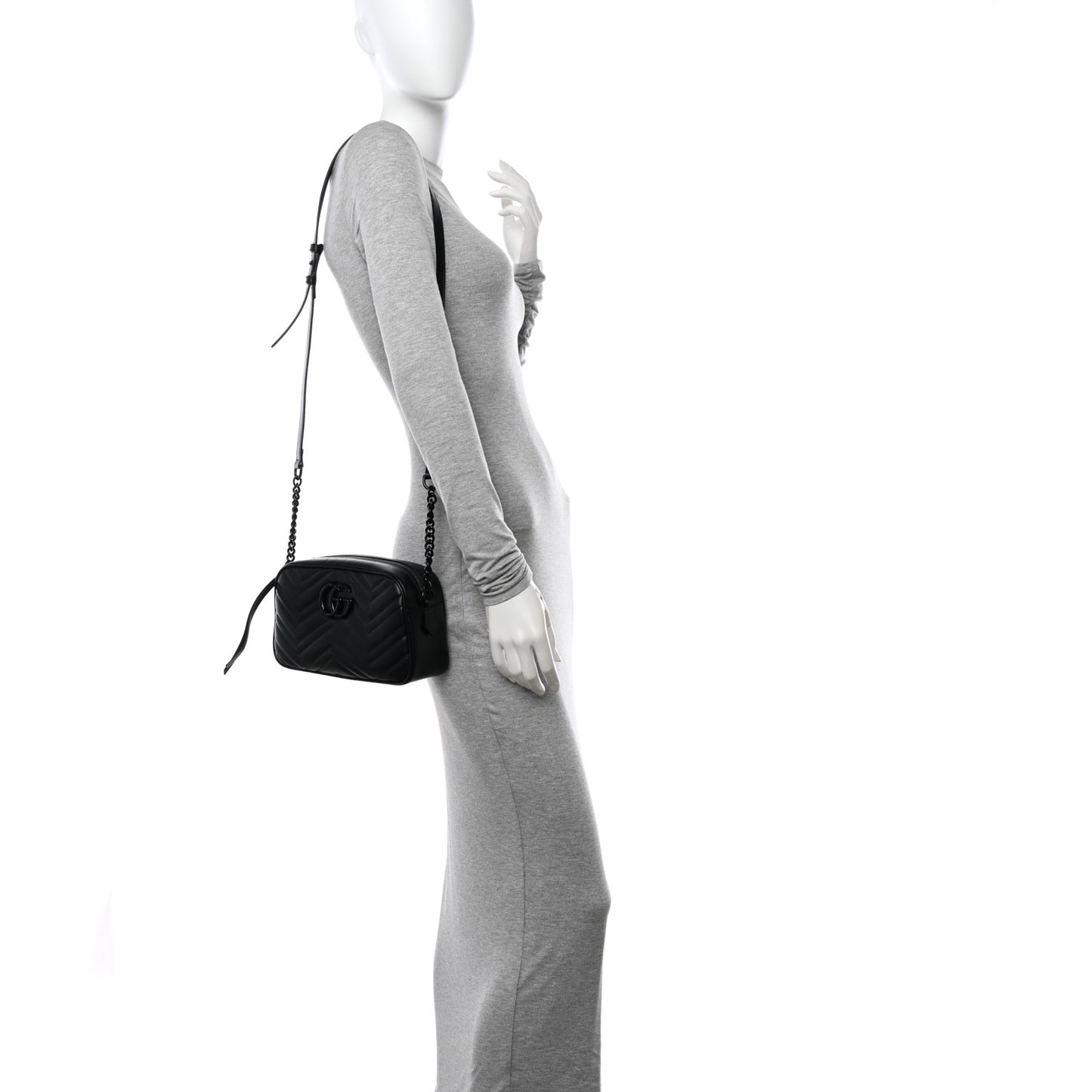 Calfskin Matelasse Monochrome Small GG Marmont Chain Shoulder Bag Black