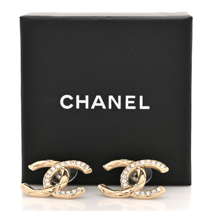 Chanel Crystal Glitter Quilted CC Earrings Light Gold 5 of 5