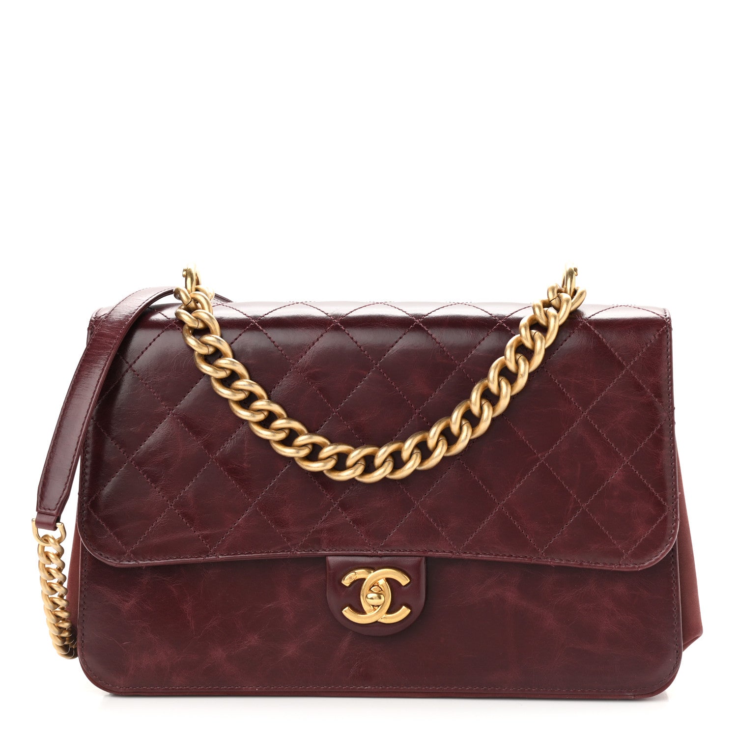 Chanel Calfskin Quilted Straight Lined Flap Burgundy 1 of 10