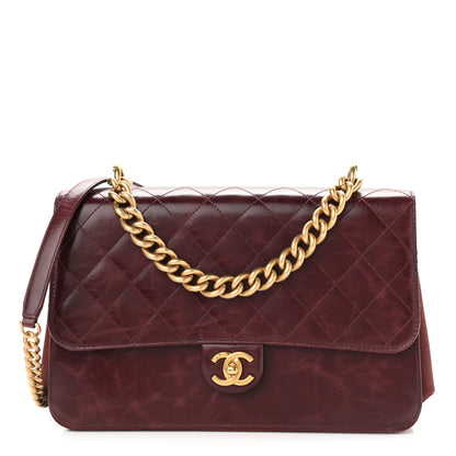 Chanel Calfskin Quilted Straight Lined Flap Burgundy 1 of 10