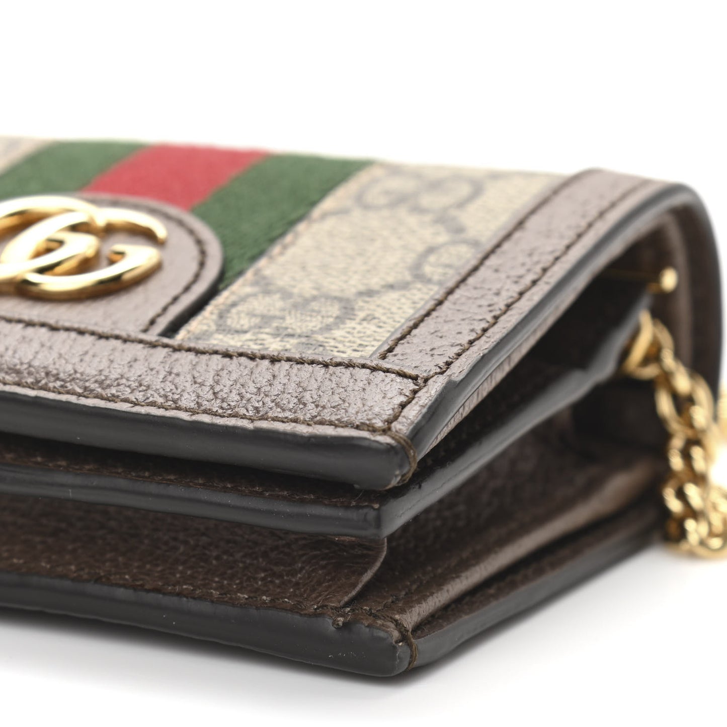 GG Supreme Monogram Web Ophidia Chain Card Case Wallet Beige New Acero