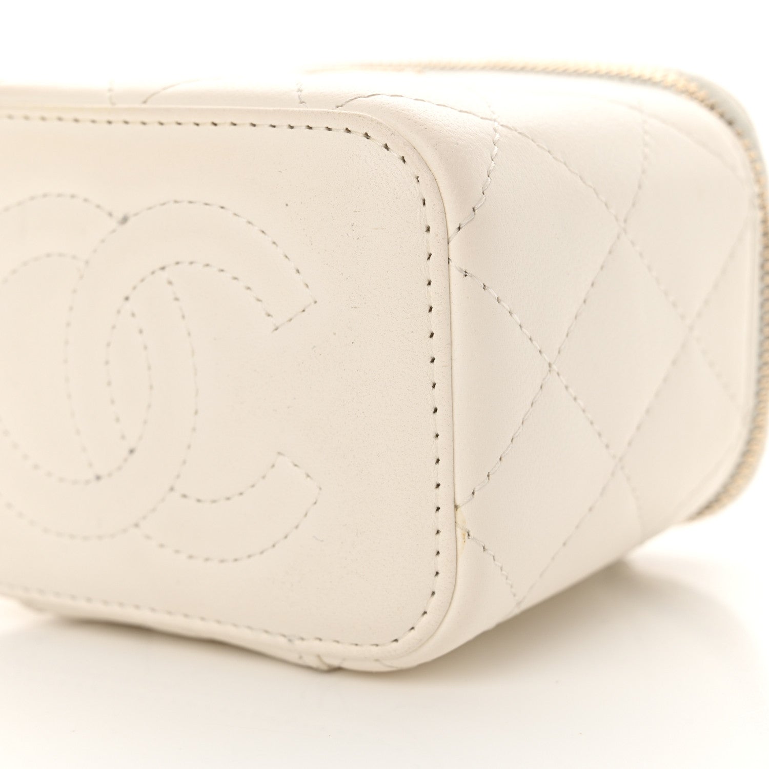 Chanel Lambskin Quilted Enamel Pearl Crush Mini Vanity Case With Chain White 10 of 13