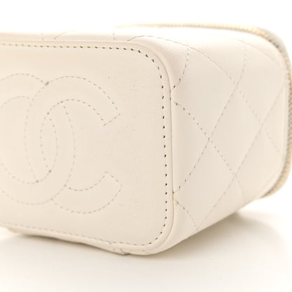 Chanel Lambskin Quilted Enamel Pearl Crush Mini Vanity Case With Chain White 10 of 13