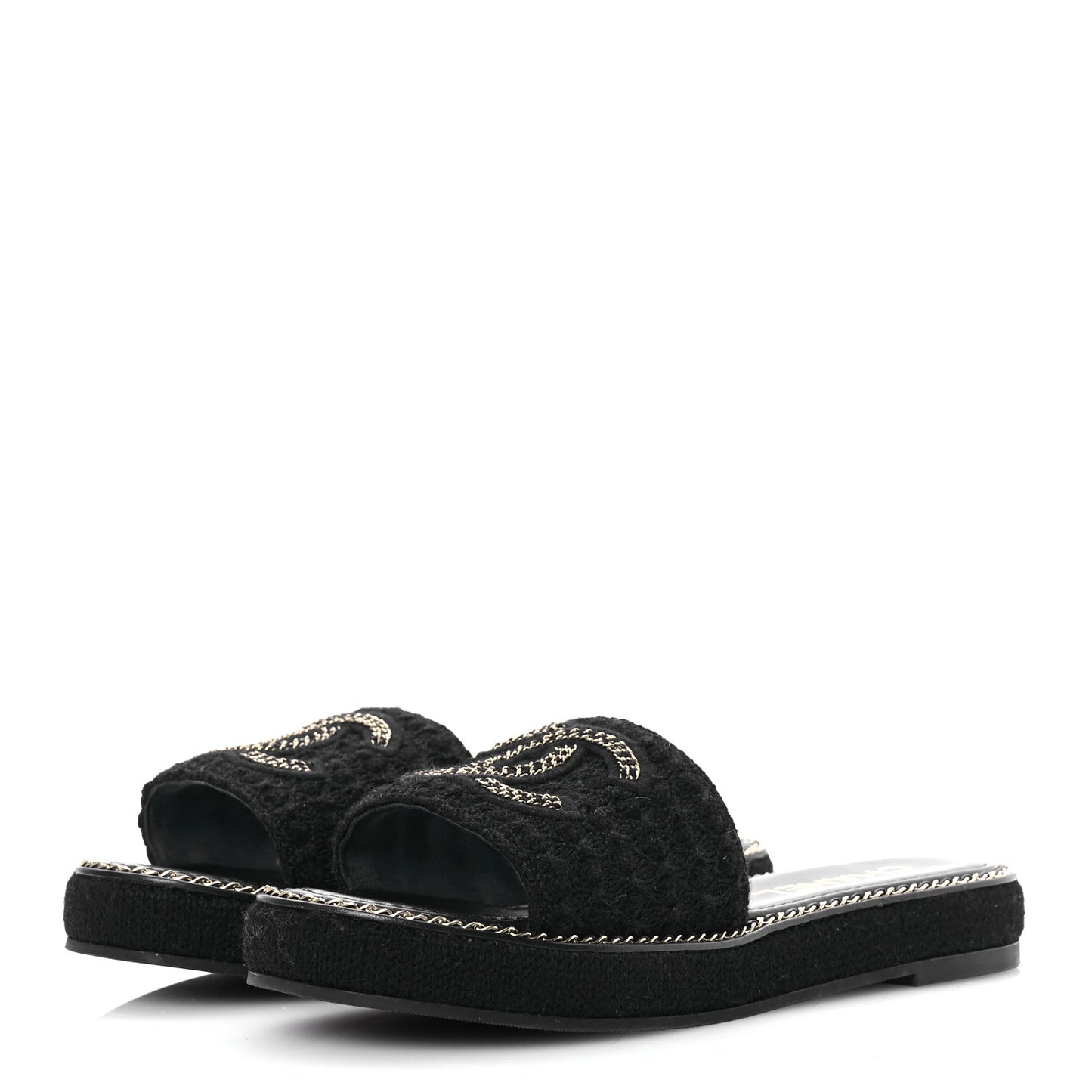 Wool Alpaca Chain CC Slide Sandals 40 Black