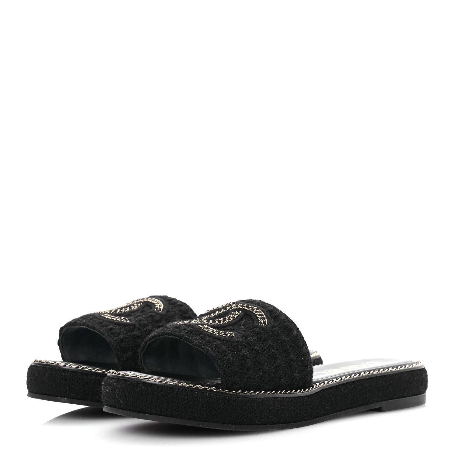 Chanel Wool Alpaca Chain CC Slide Sandals 40 Black 4 of 11