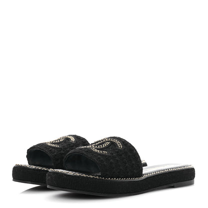 Chanel Wool Alpaca Chain CC Slide Sandals 40 Black 4 of 11