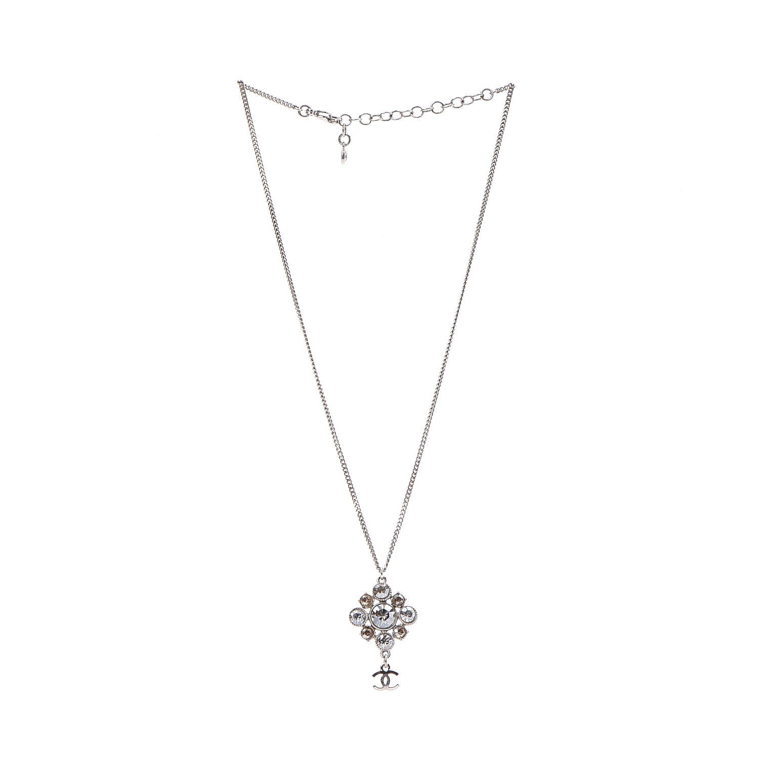 Chanel Crystal CC Necklace Silver 3 of 6