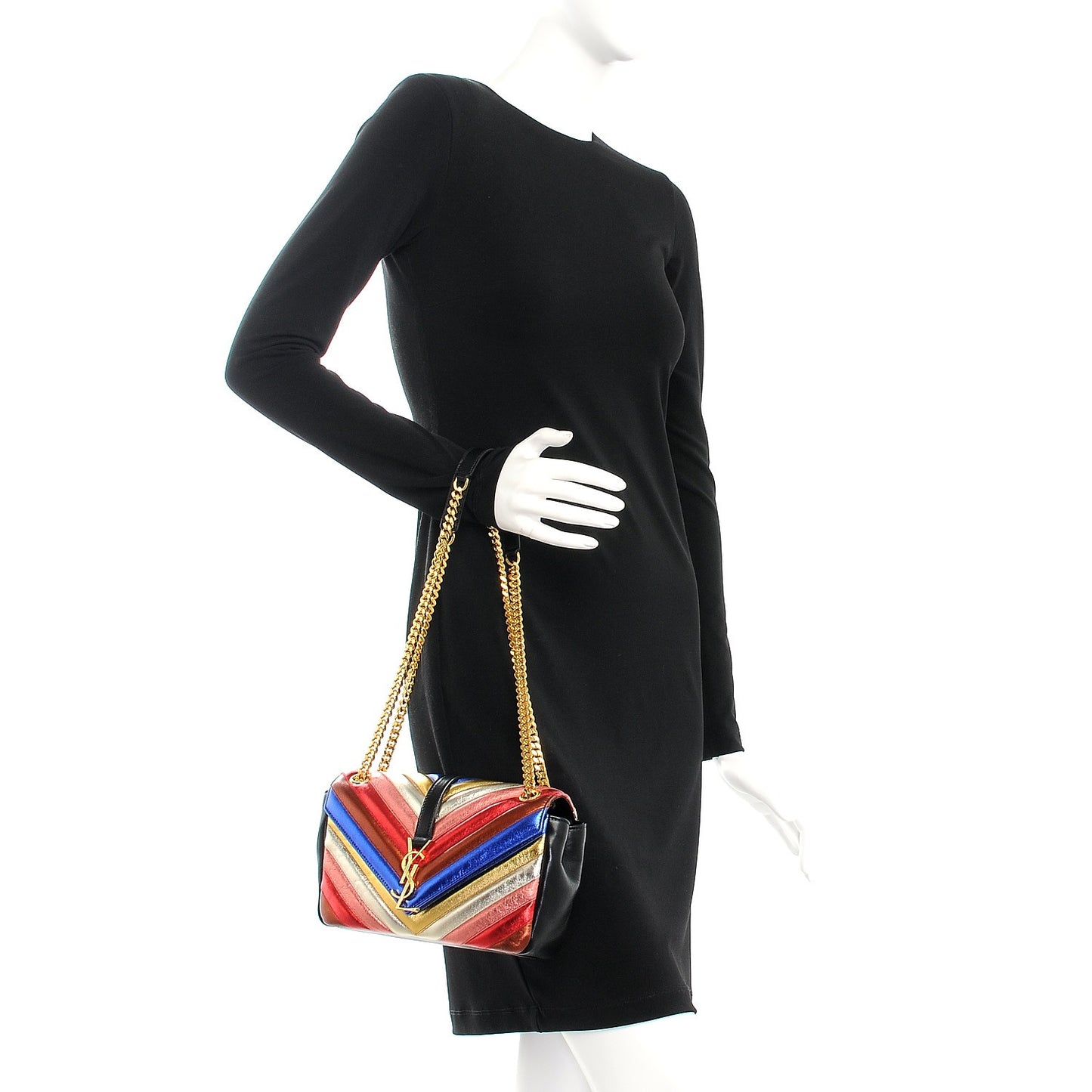 Metallic Calfskin Matelasse Chevron Medium Monogram Satchel Multicolor