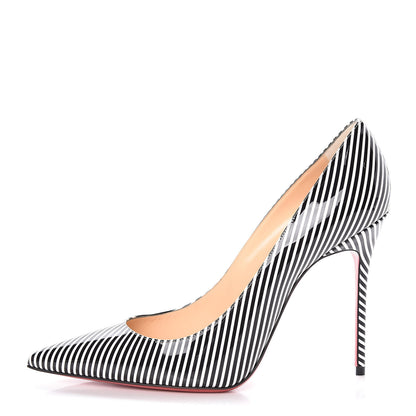 Christian Louboutin Patent Stripes Decollete 554 100 Pumps 39.5 Black White 1 of 11