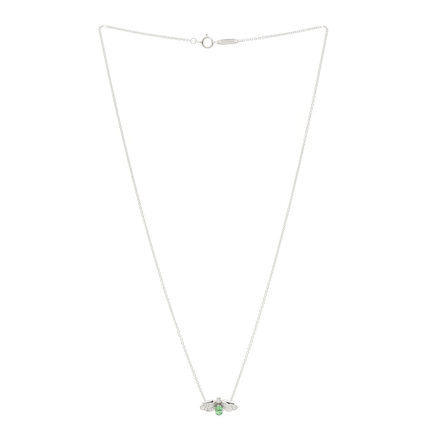 Platinum Diamond Tsavorite Paper Flowers Firefly Pendant Necklace
