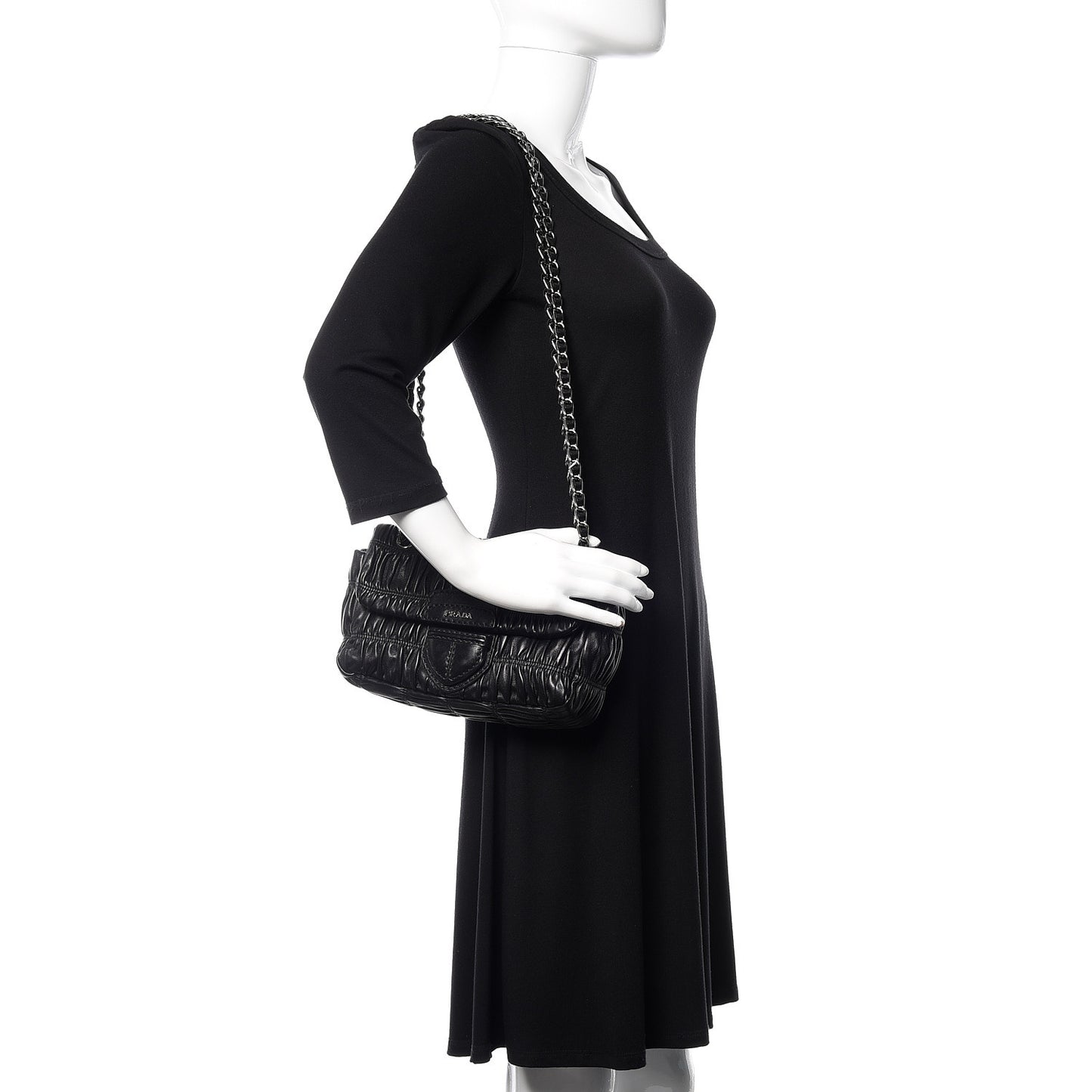 Nappa Gaufre Flap Chain Shoulder Bag Black