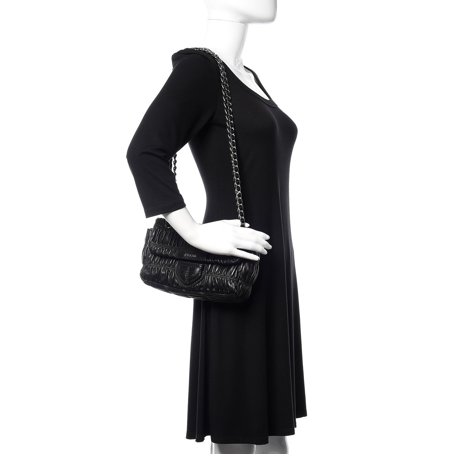 Prada Nappa Gaufre Flap Chain Shoulder Bag Black 2 of 9
