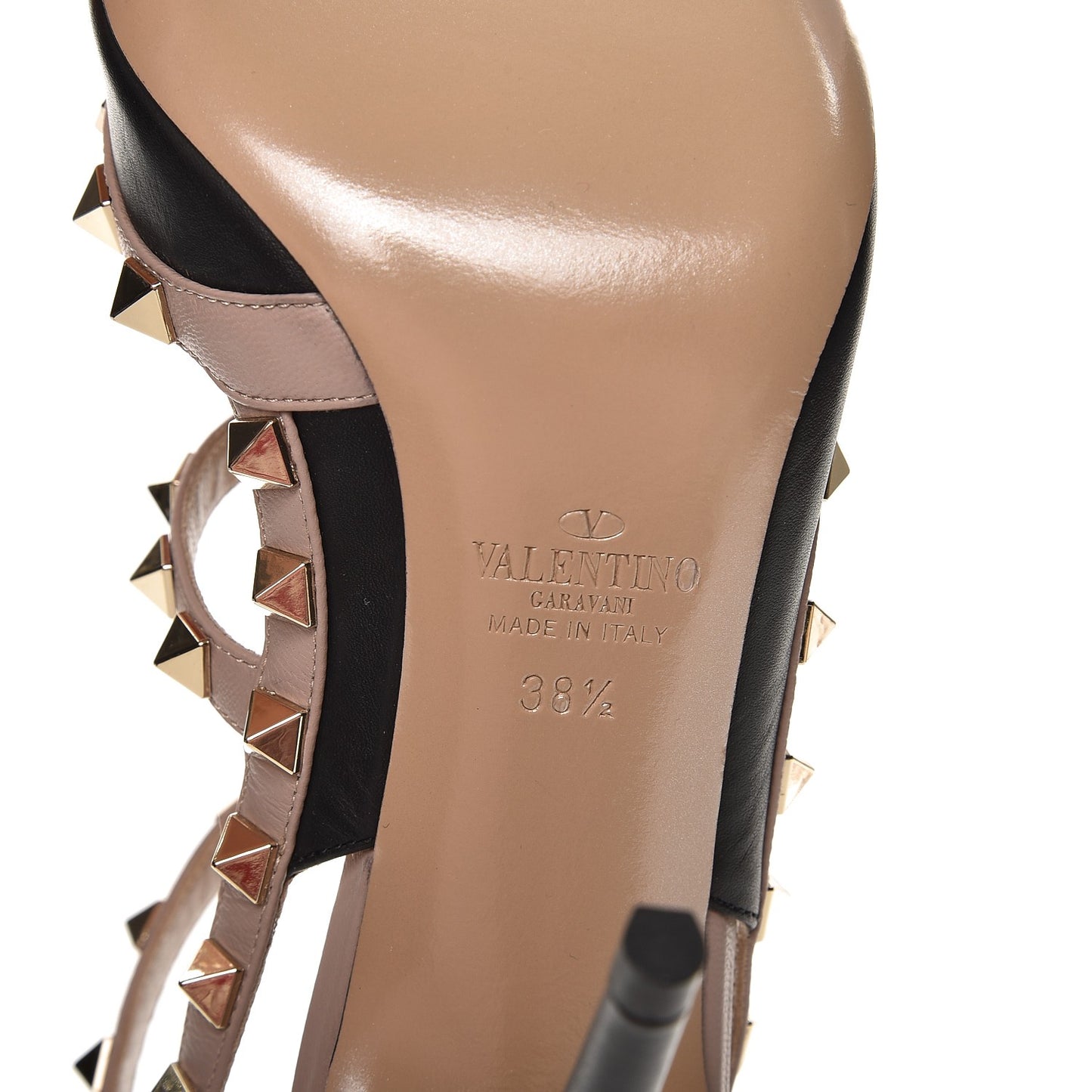 Nappa Rockstud Ankle Strap Pumps 38.5 Black Poudre