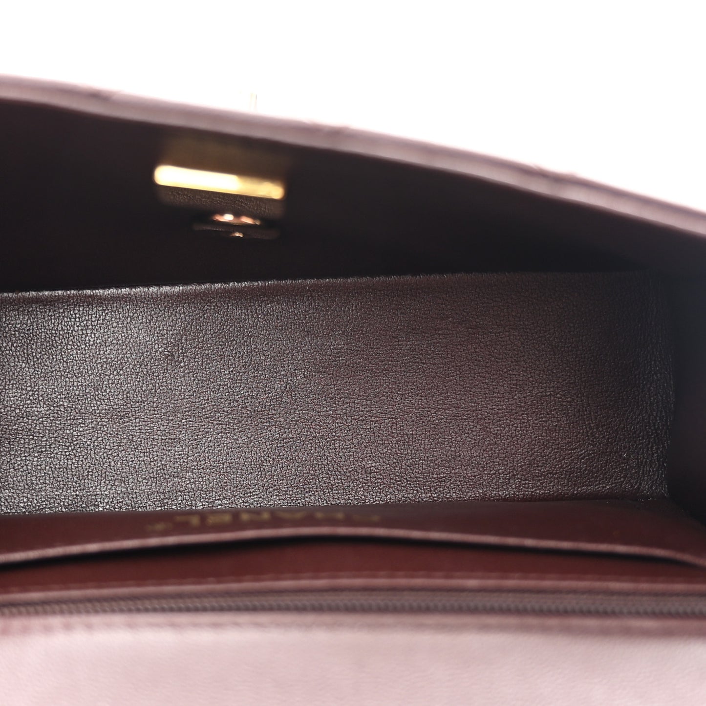 Lambskin Quilted Mini Top Handle Rectangular Flap Dark Brown
