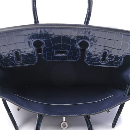 Hermes Togo Shiny Niloticus Crocodile Birkin Touch 25 Bleu Nuit Bleu Baltique 4 of 11