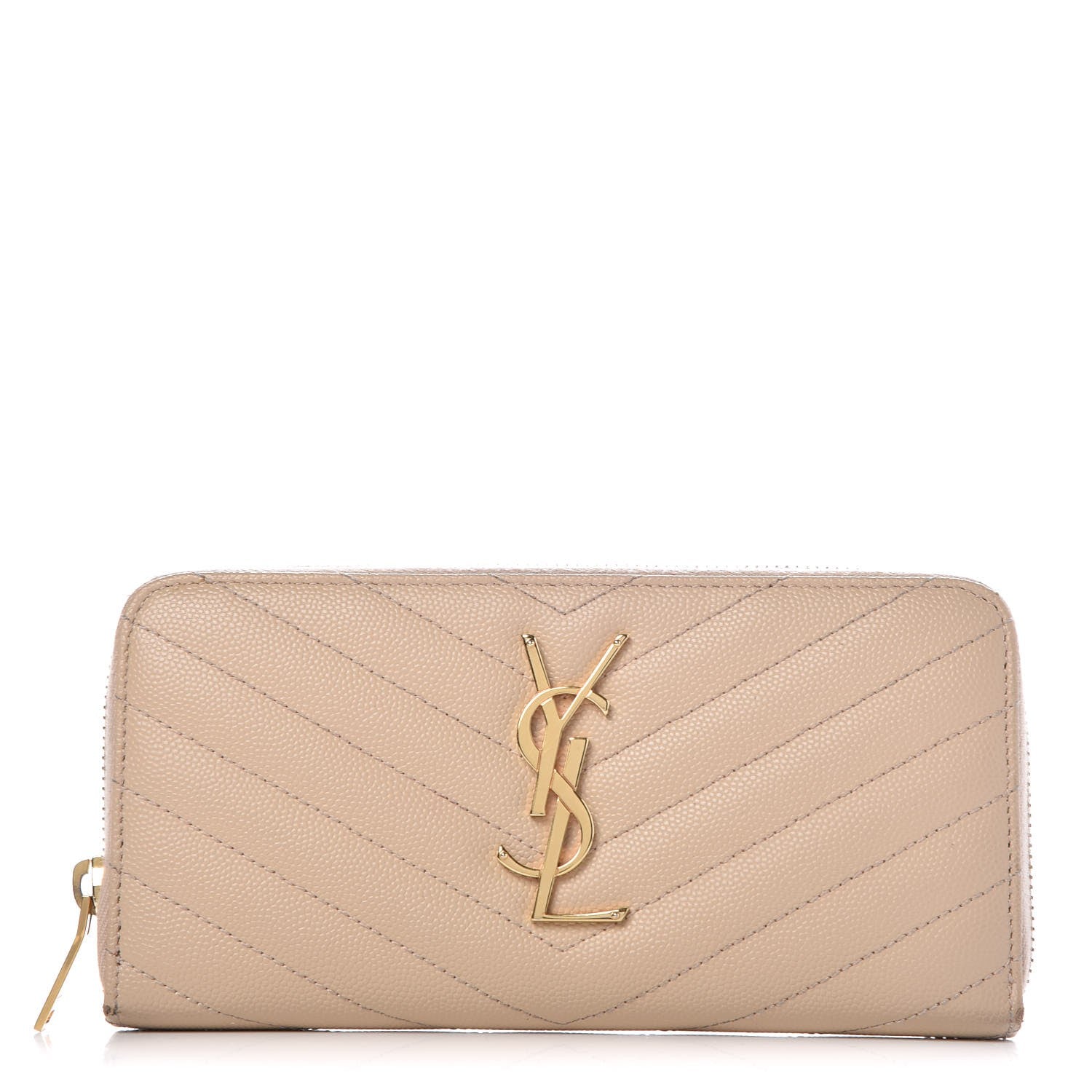 Saint Laurent Grain De Poudre Matelasse Chevron Monogram Zip Around Wallet Nude Powder 1 of 10