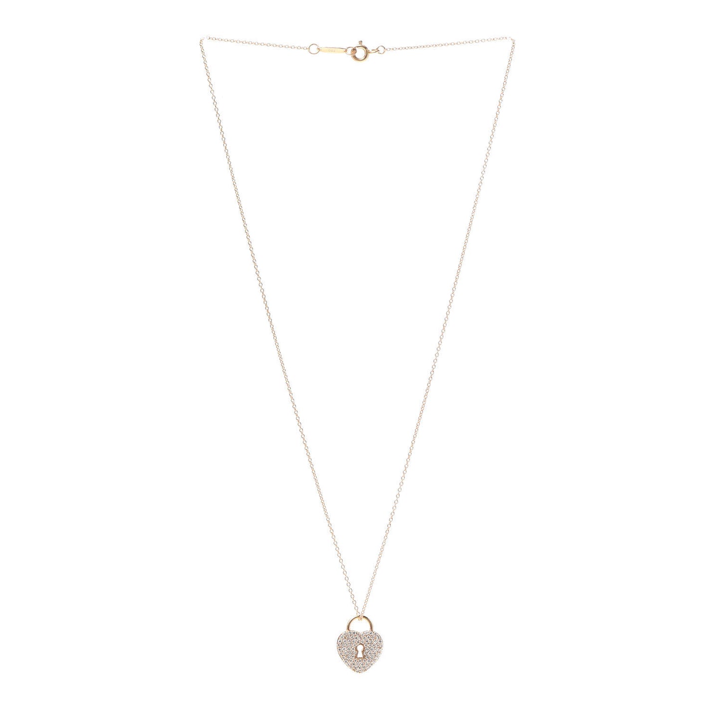 18K Rose Gold Diamond Heart Lock Pendant Necklace
