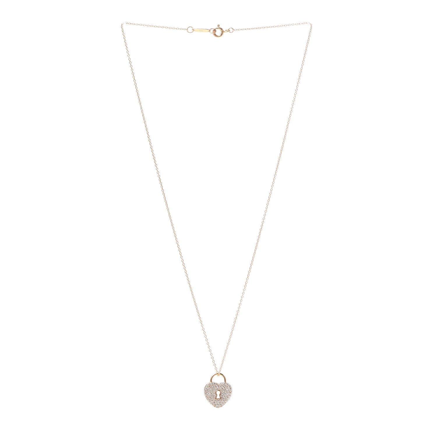 Tiffany 18K Rose Gold Diamond Heart Lock Pendant Necklace 3 of 6