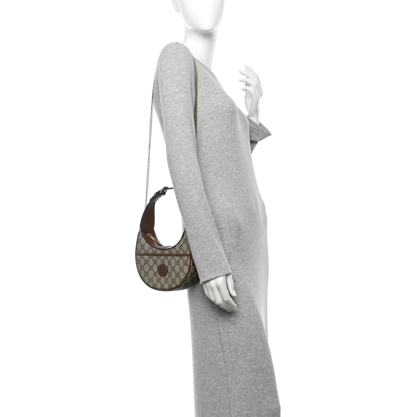 GG Supreme Monogram Azalea Calfskin Mini Retro Interlocking G Half Moon Bag Beige Ebony Brown Sugar