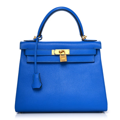 Hermes Chevre Mysore Horseshoe Kelly Retourne 28 Bleu Hydra Bleu Paon 1 of 10