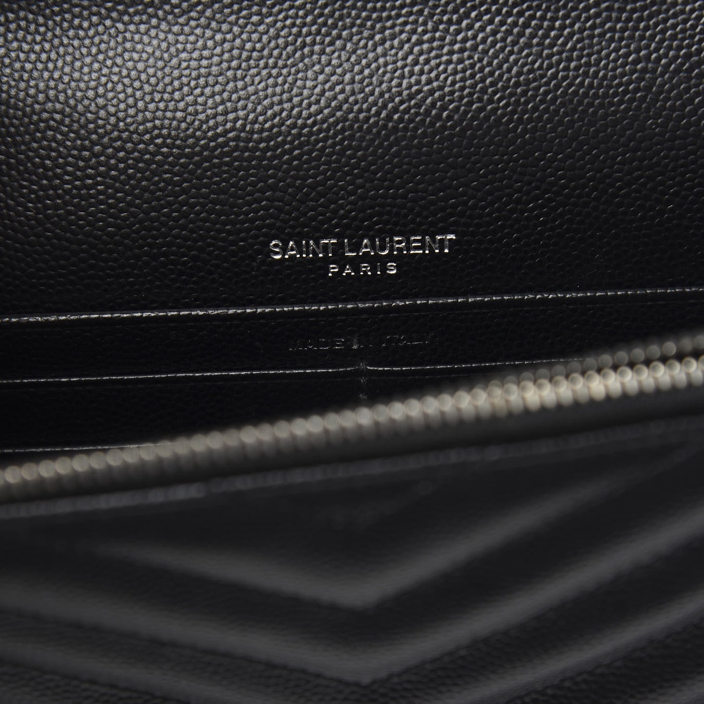 Grain De Poudre Matelasse Chevron Monogram Envelope Chain Wallet Black