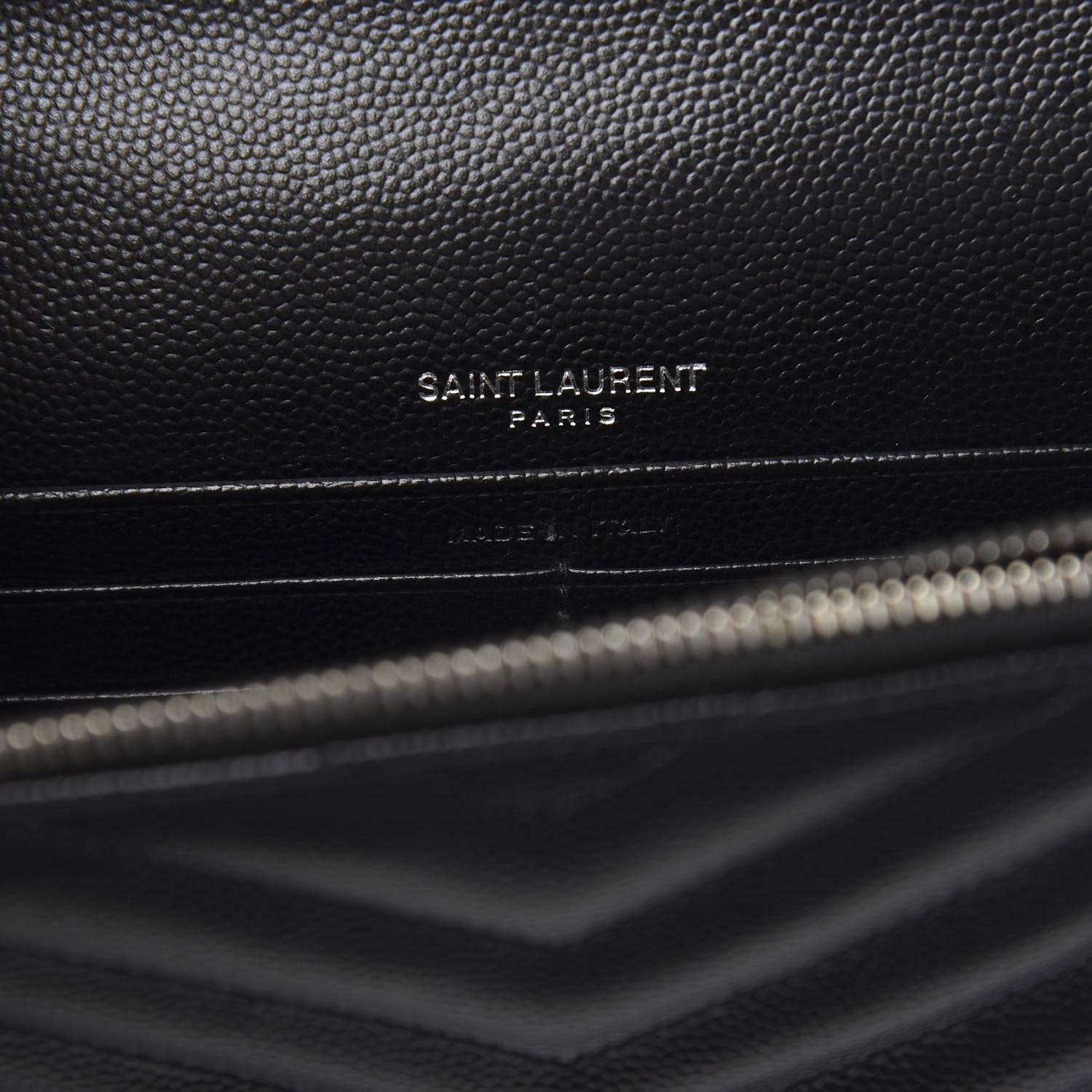 Saint Laurent Grain De Poudre Matelasse Chevron Monogram Envelope Chain Wallet Black 6 of 11
