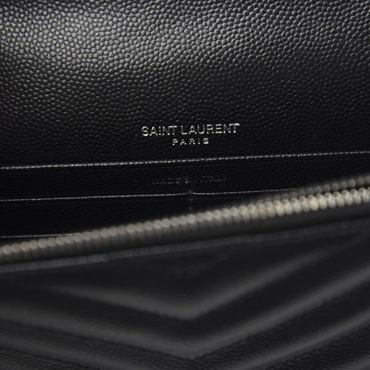 Saint Laurent Grain De Poudre Matelasse Chevron Monogram Envelope Chain Wallet Black 6 of 11