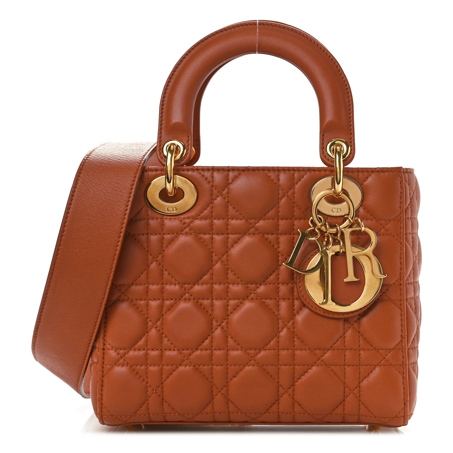 Christian Dior Calfskin Cannage Small Lady Dior Tan 1 of 10
