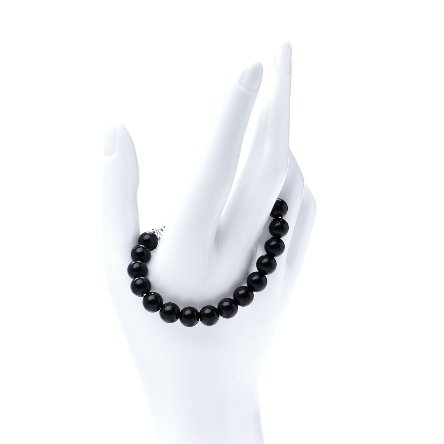 Sterling Silver Black Onyx 8mm Spiritual Beads Adjustable Bracelet