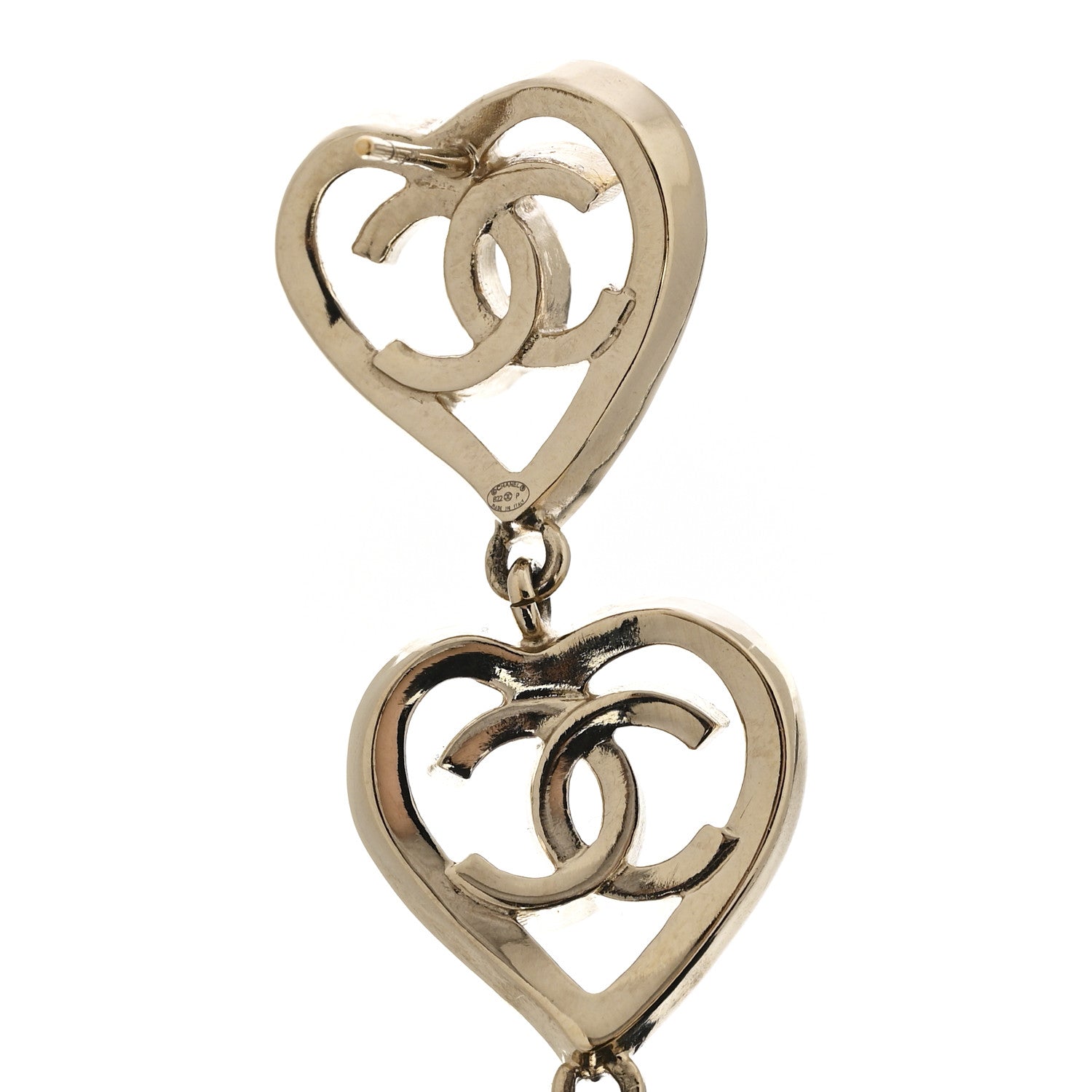 Chanel Metal CC Triple Heart Coco In Love Drop Earrings Gold 4 of 5