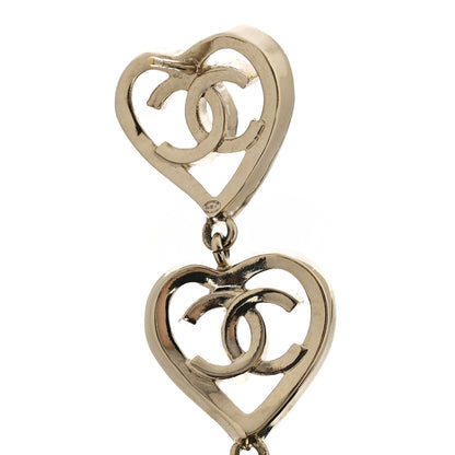Chanel Metal CC Triple Heart Coco In Love Drop Earrings Gold 4 of 5