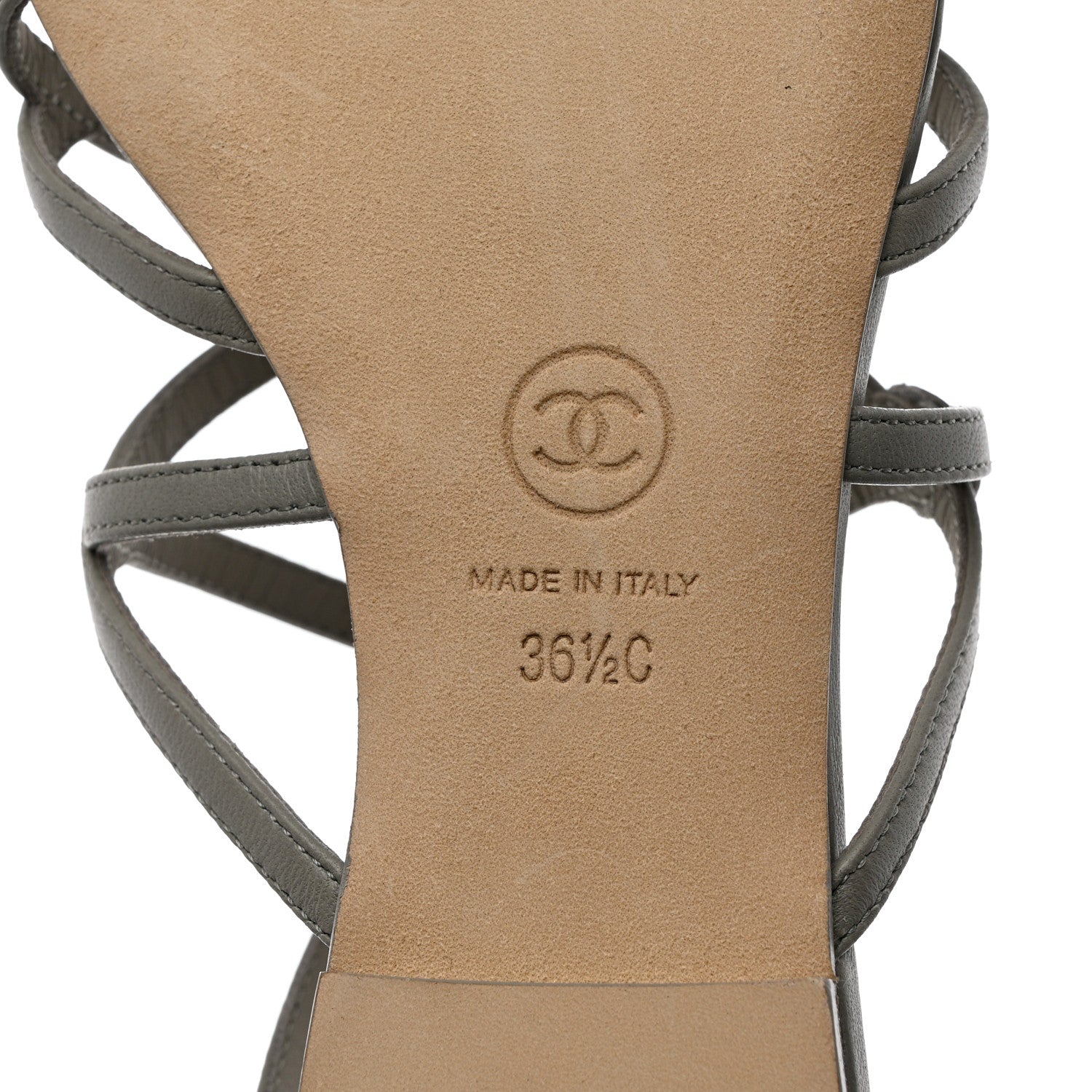 Chanel Lambskin Camellia Criss Cross Sandals 36.5 Grey 7 of 8