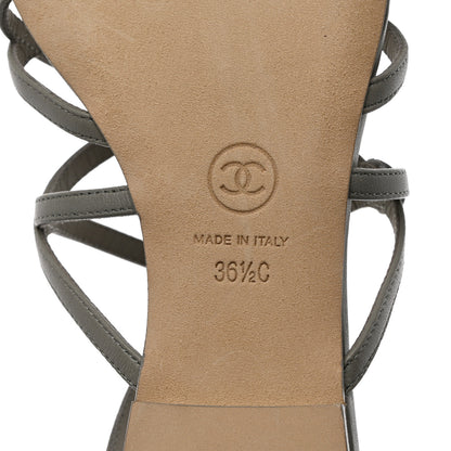 Chanel Lambskin Camellia Criss Cross Sandals 36.5 Grey 7 of 8