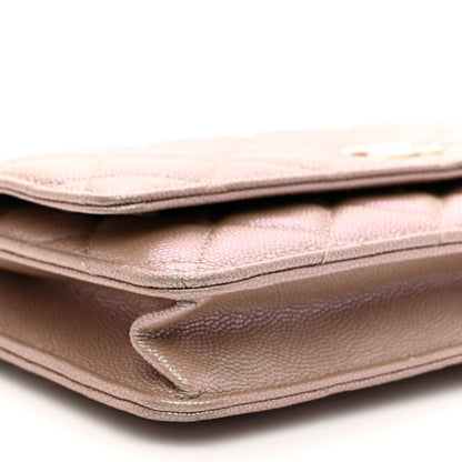 Chanel Iridescent Caviar Quilted Wallet on Chain WOC Beige 9 of 11