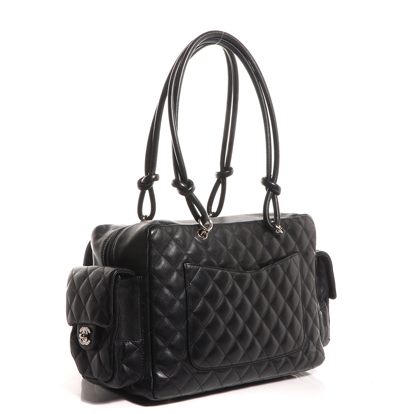 Calfskin Quilted Large Cambon Multipocket Reporter Black White