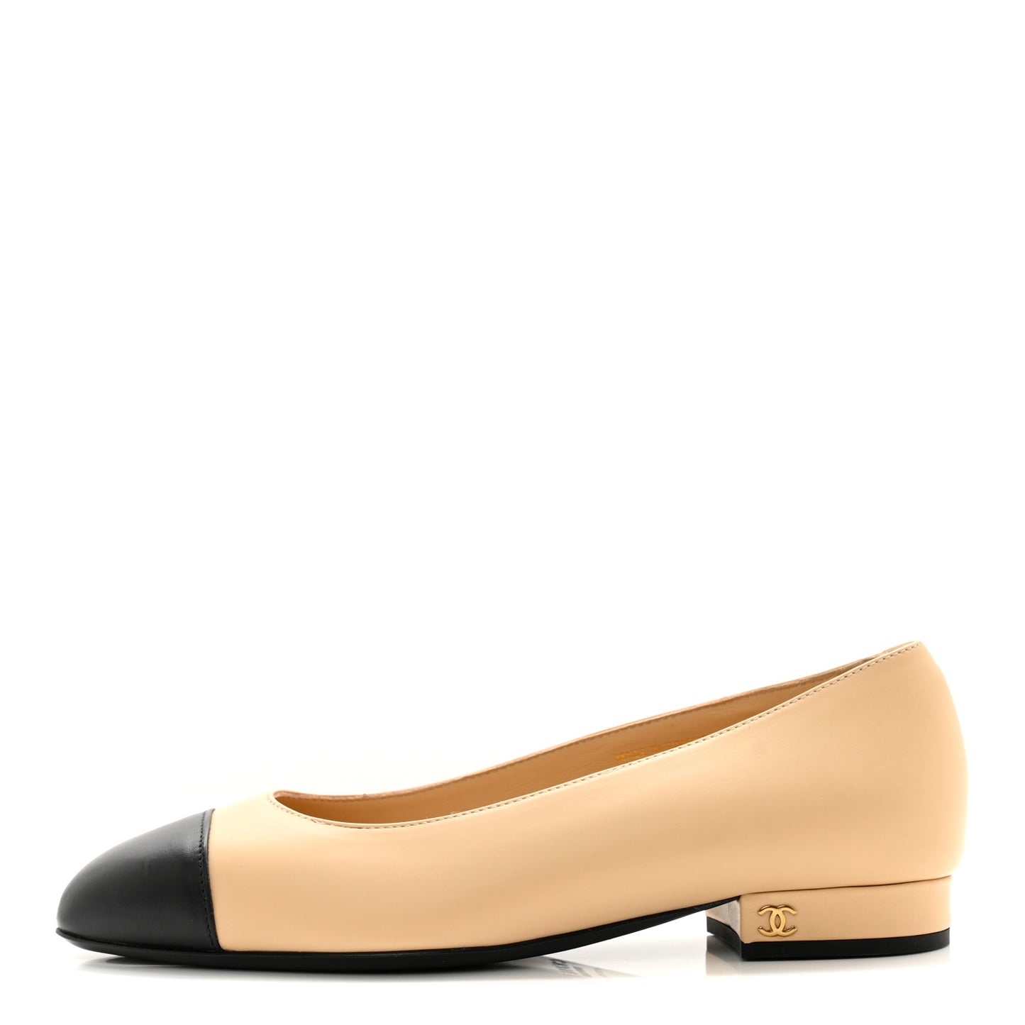 Lambskin Cap Toe CC Uniform Ballerina Flats 36 Beige Black