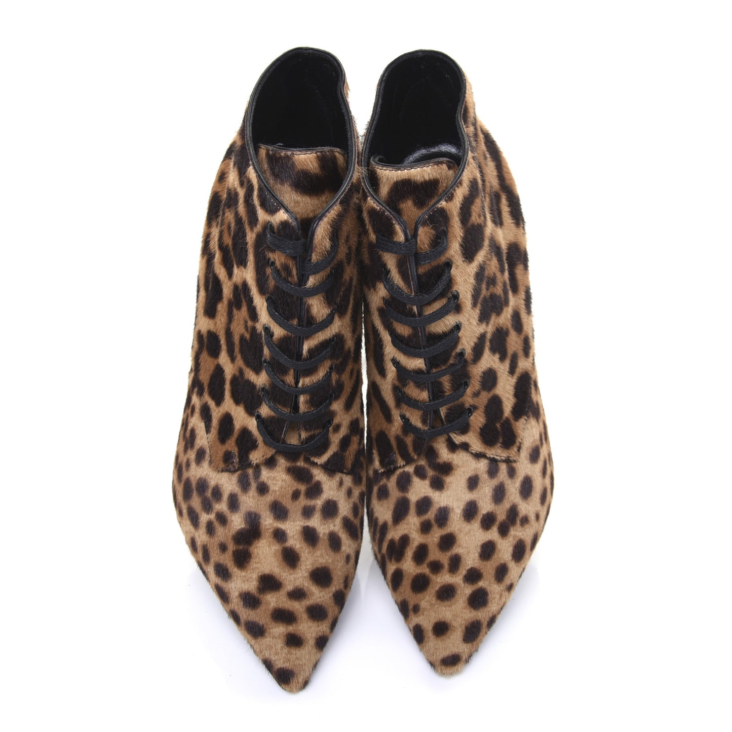 Calfskin Calf Hair Leopard Print Lace Up Ankle Boots 36.5