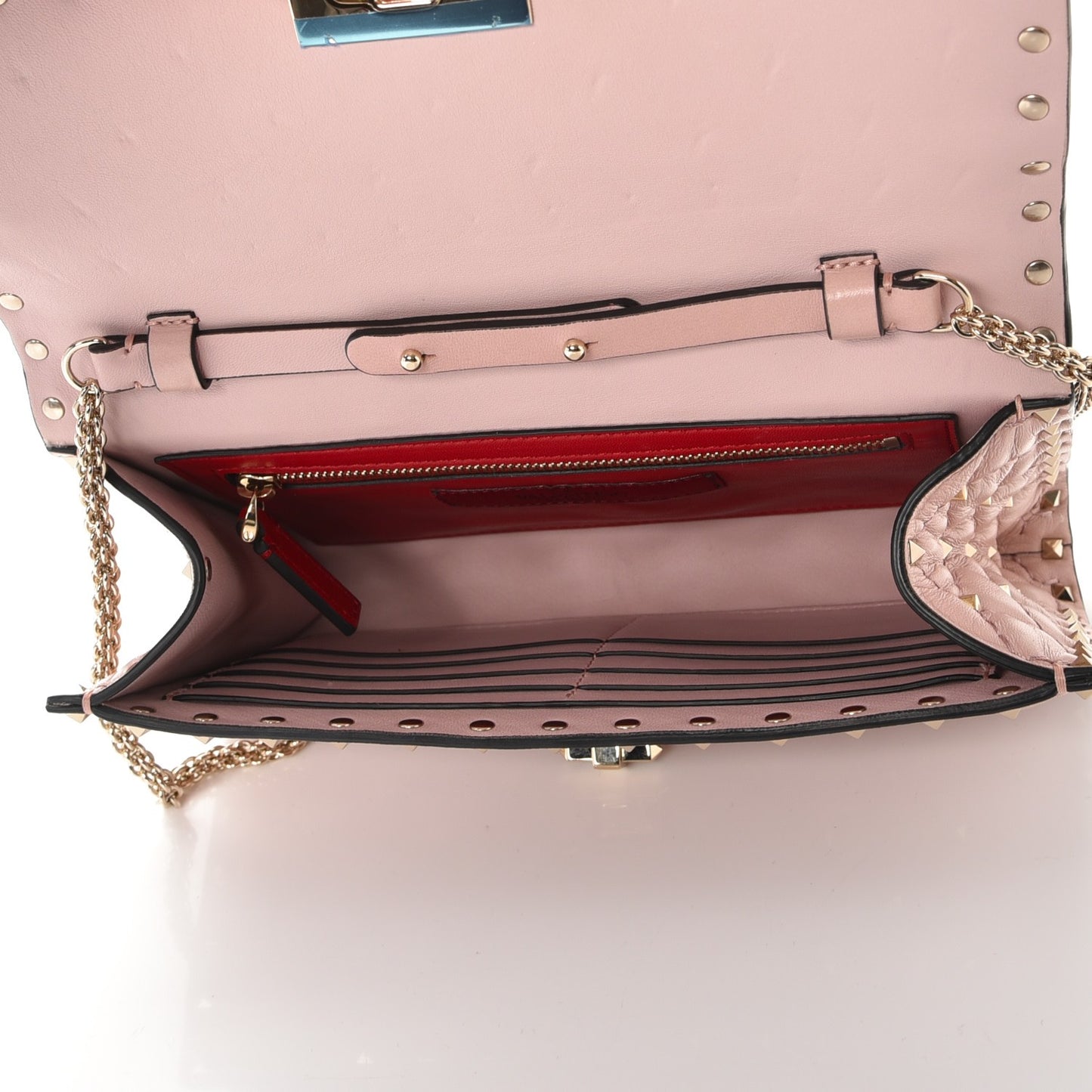 Nappa Rockstud Spike Wallet on Chain Water Rose